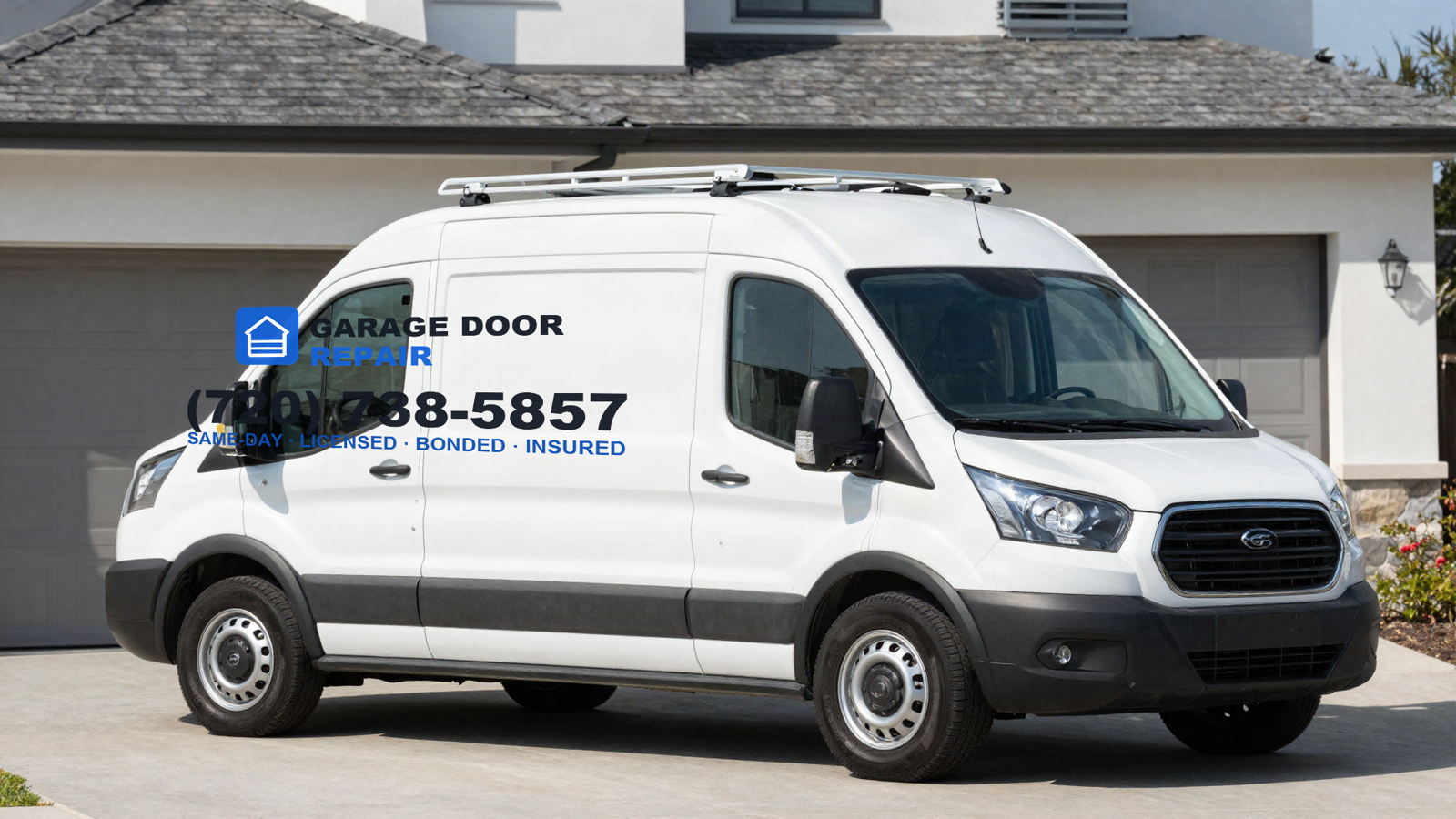 Garage Door Repair branded service van serving the Denver metro